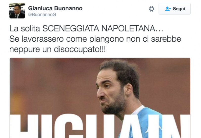 Lega Nord, inaccettabile Buonanno: Higuain? Solita sceneggiata napoletana, se lavorassero come piangono...